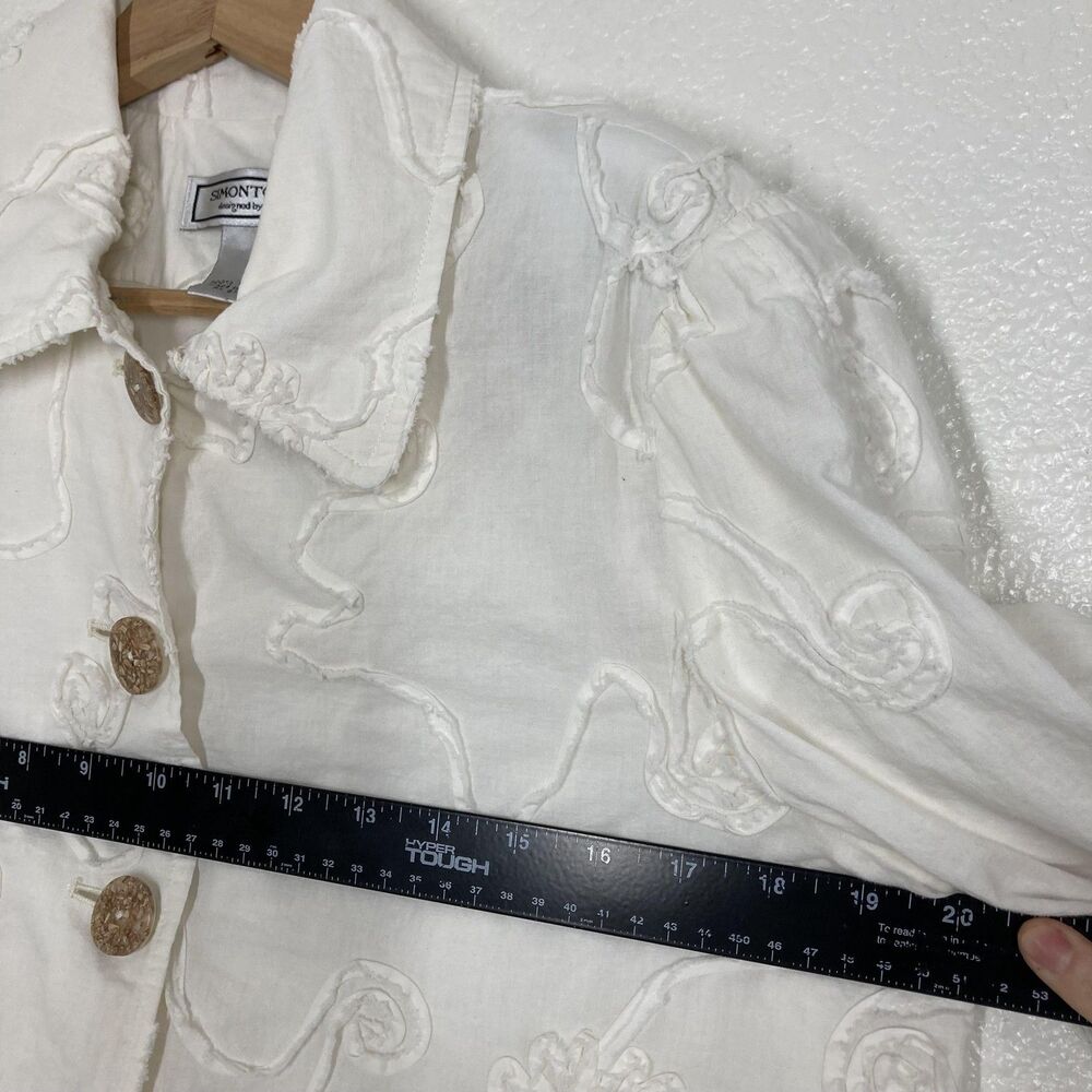 SIMONTON Says Jacket Womens Small White Cotton Floral Embroidered Boho Textured - Picture 7 of 16